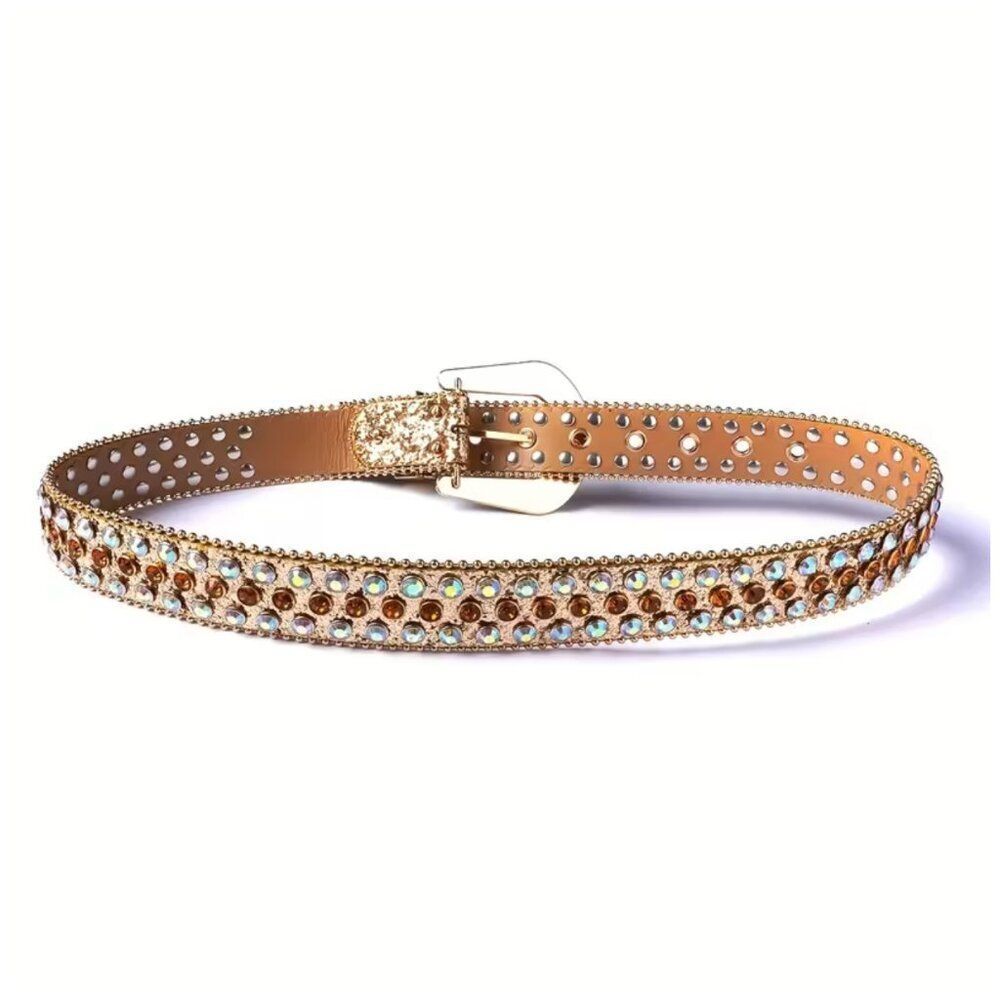 NWT Boutique Gold Western Rhinestone Belt Crystal Studded Cowgirl Y2K Bling - Picture 5 of 6